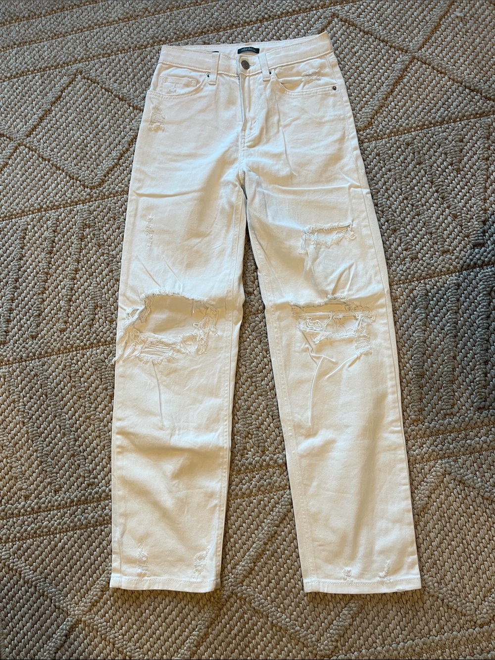 White Distressed Straight-Leg Jeans